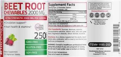 Beet Root Chewables Grape 2000 mg label