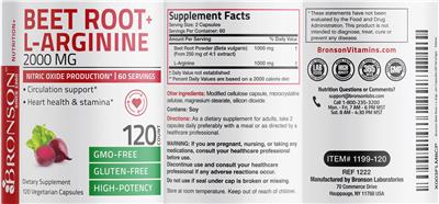 Beet Root + L-Arginine 2000 mg label