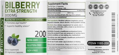 Bilberry Extra Strength 3000 mg label