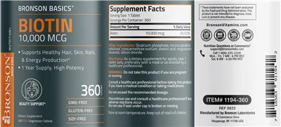 Biotin 10,000 mcg label