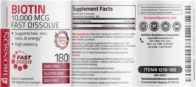 Biotin 10,000 mcg Fast Dissolve Mixed Berry Flavor label
