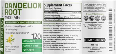 Dandelion Root 1500 mg label