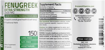 Fenugreek Extra Strength 2400 mg label