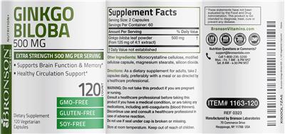 Ginkgo Biloba 500 mg label