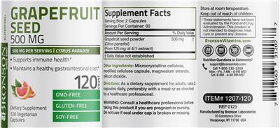 Grapefruit Seed 500 mg label