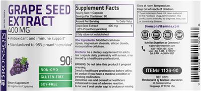 Grape Seed Extract 400 mg label