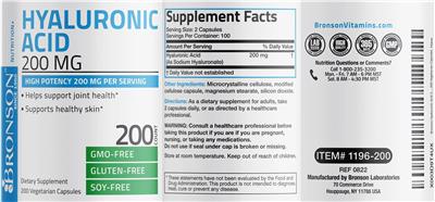 Hyaluronic Acid 200 mg label