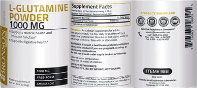 L-Glutamine Powder 1000 mg label