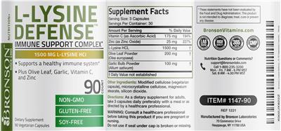 L-Lysine Defense 1500 mg label