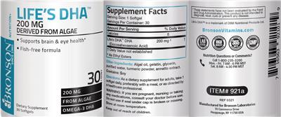 Life's DHA 200 mg label