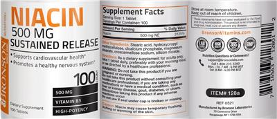 Niacin 500 mg Sustained Release label