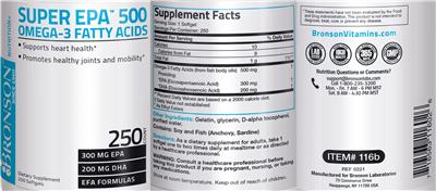 Super EPA 500 Omega-3 Fatty Acids label