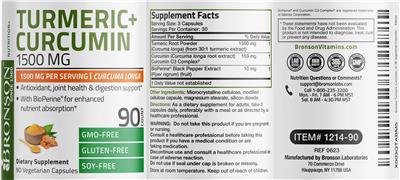 Turmeric + Curcumin 1500 mg label