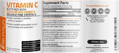 Vitamin C Buffered with Sodium Ascorbate Soluble Fine Crystals 1000 mg label