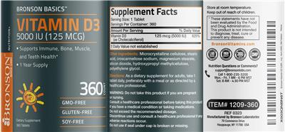 VItamin D3 5000 IU (125 mcg) label