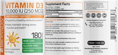 Vitamin D3 10,000 IU (250 mcg) label