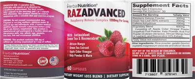 RazAdvanced Raspberry Ketone Complex 1200mg label