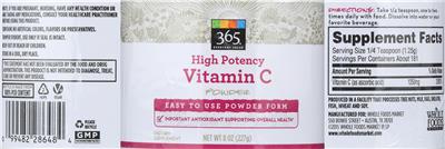 High Potency Vitamin C Powder label