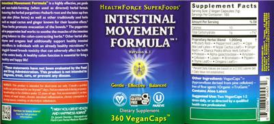Intestinal Movement Formula label