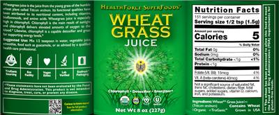 Wheat Grass Juice label