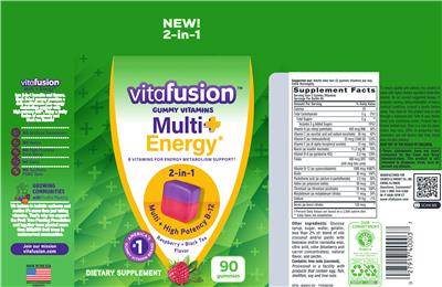 Multi + Energy Gummy Vitamins Raspberry + Black Tea Flavor label