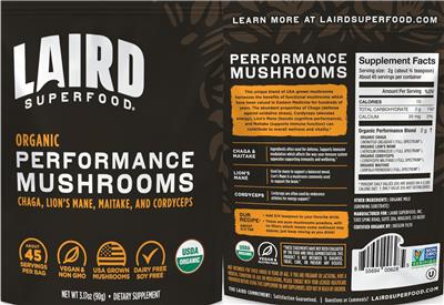 Organic Performance Mushroom label
