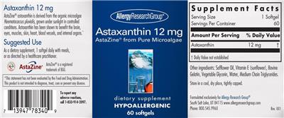 Astaxanthin 12 mg label