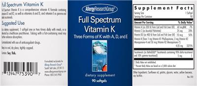 Full Spectrum Vitamin K label