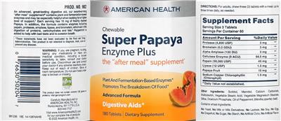 Chewable Super Papaya Enzyme Plus label