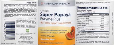 Chewable Super Papaya Enzyme Plus label