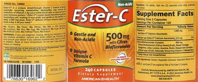 Ester-C 500 mg with Citrus Bioflavonoids label