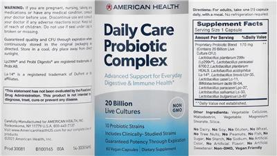 Daily Care Probiotic Complex label