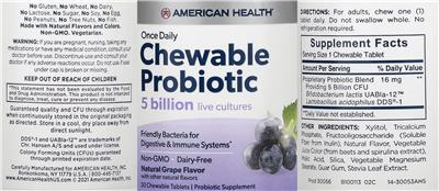 Chewable Probiotic Natural Grape Flavor label