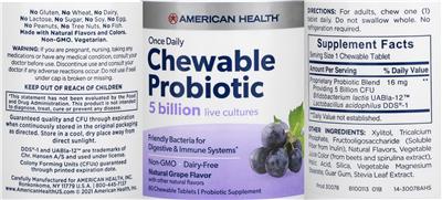 Chewable Probiotic Natural Grape Flavor label