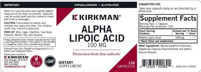 Alpha Lipoic Acid 100 mg label