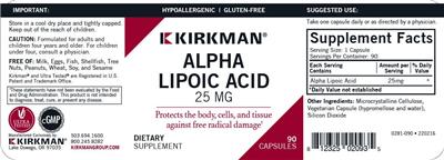 Alpha Lipoic Acid 25 mg label
