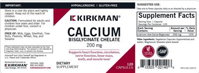 Calcium Bisglycinate Chelate 200 mg label