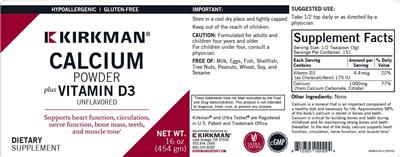 Calcium With Vitamin D-3 Unflavored Powder label