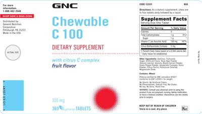 Chewable C 100 mg Fruit Flavor label