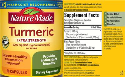 Turmeric Extra Strength 1000 mg (950 mg Curcuminoids) label