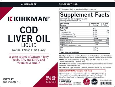Cod Liver Oil Liquid Natural Lemon Lime Flavor label