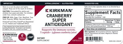 Cranberry Super Antioxidant label