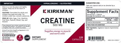 Creatine 500 mg label