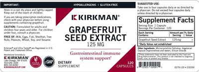 Grapefruit Seed Extract 125 mg label
