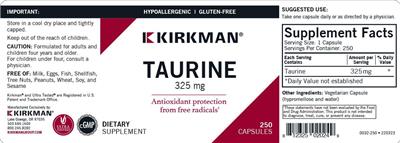 Taurine 325 mg label