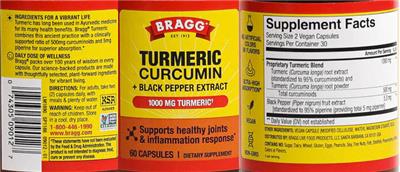 Turmeric Circumin 1000 mg + Black Pepper Extract label