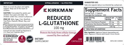 Reduced L-Glutathione 100 mg label