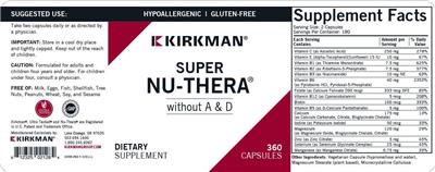 Super Nu-Thera without Vitamins A & D label