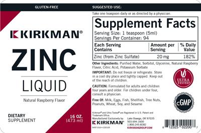 Zinc Liquid Natural Raspberry Flavor label
