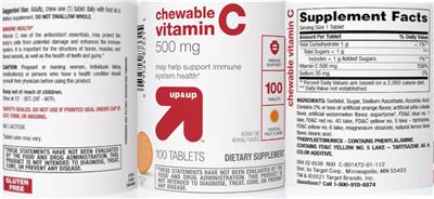 Chewable Vitamin C 500 mg Tropical Fruit Flavor label
